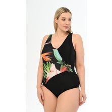 Aquaviva Kadın Büyük Beden Siyah Otantik Desen Martina Kruvaze Mayo