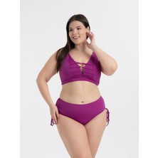 AQUAVİVA Kadın Mor  Büyük Beden Venezıa Toparlayıcı Çapraz Ipli Dekolte Bikini Takımı