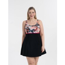 AQUAVİVA Kadın Büyük Beden Siyah Elbise Mayo Papatya Deseniyle Şık Tasarım 46 Beden