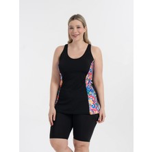 Aquaviva Kadın Siyah Papatya Desen Büyük Beden Şortlu Tankini