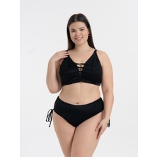 Aquaviva Kadın Siyah Çizgili Büyük Beden Venezıa Toparlayıcı Çapraz Ipli Dekolte Bikini Takımı