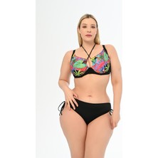 Aquaviva Kadın Büyük Beden Siyah Yeşil  Karışık Desen Diana Toparlayıcı Sürgülü Bikini Takımı