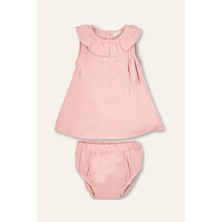 Kız Bebek Yakası Fırfırlı Badili Elbise - Yavruağzı