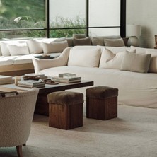 Modern Ahşap Gövdeli Kare, Kadife Döşemeli Şık Puf & Bench