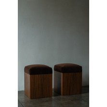 Modern Ahşap Gövdeli Kare, Kadife Döşemeli Şık Puf & Bench