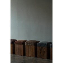 Modern Ahşap Gövdeli Kare, Kadife Döşemeli Şık Puf & Bench