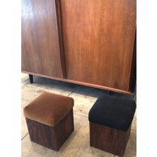Modern Ahşap Gövdeli Kare, Kadife Döşemeli Şık Puf & Bench