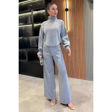 Gülseli Kadın Parmak Geçmeli Yüksek Bel Triko Takım