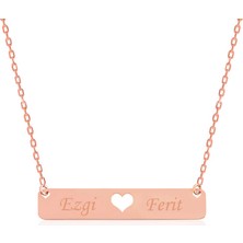 Gümüş Rose Kişiye Özel Isimli Çubuk Kalp Kolye