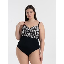 Aquaviva Kadın Büyük Beden Siyah Zebra Desen Brunella Balen Destekli Mayo