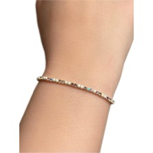 Krem Rengi Taşlı Tek Sıra Lastikli Bileklik