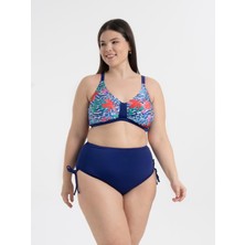 Aquaviva Kadın Büyük Beden Lacivert Çiçek Desen Katrina Toparlayıcı Yüksek Bel Bikini Takımı