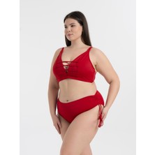 AQUAVİVA Kadın Kırmızı Büyük Beden Venezıa Toparlayıcı  Çapraz Ipli Dekolte Bikini Takımı