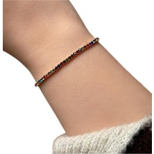 Karışık Renkli Bronz Taşlı Tek Sıra Lastikli Bileklik