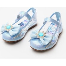 Mavi  Şeffaf Kar Tanesi Fiyonklu Kız Çocuk Babet Ayakkabı