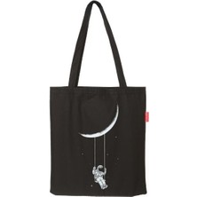 Baghashtag Siyah Bez Çanta  Ayda Sallanan Astronot