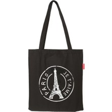 Baghashtag Siyah Bez Çanta Paris Baskılı