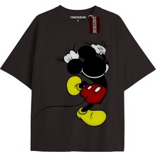 Tarz Sokak Unique Kadın Siyah Sırt Baskılı Mickey Mouse T-Shirtkod 25