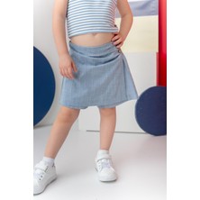 Kız Çocuk Yandan Düğmeli Şort Etek - Indigo