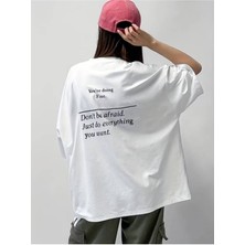 Tarzsokak You Are Doing Fine Baskılı Bisiklet Yaka Kısa Kollu Unisex Oversize Beyaz