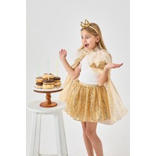 Altın  Üzeri Pullu Kız Çocuk Etek - Gracie