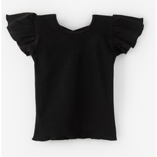 Siyah  Arkası Çapraz Biyeli Kız Çocuk Tişört - Julie