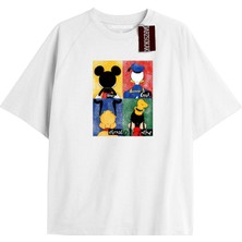 Tarzsokak Unique Kadın Beyaz Sırt Baskılı Mickey Mouse T-Shirtkod 46