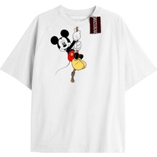 Tarzsokak Unique Kadın Beyaz Sırt Baskılı Mickey Mouse T-Shirtkod 9