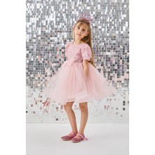 Pudra  Boncuklu Pullu Kız Çocuk Elbise - Gloria