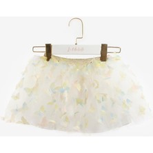 Sarı  Kelebek Aplikeli Kız Çocuk Tül Etek - Pauline