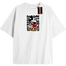 Tarz Sokak Unique Kadın Beyaz Sırt Baskılı Mickey Mouse T-Shirtkod 7