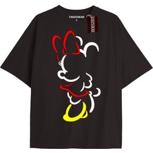 Tarzsokak Unique Kadın Siyah Sırt Baskılı Mickey Mouse T-Shirtkod 89