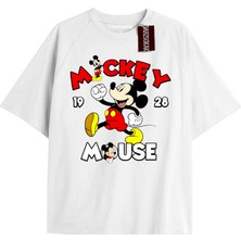 Tarz Sokak Unique Kadın Beyaz Sırt Baskılı Mickey Mouse T-Shirtkod 84