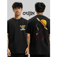Tarz Sokak One Piece Monkey D. Luffy Silüet Ön Arka Baskılı  Siyah