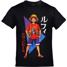 Tarz Sokak One Piece Monkey D. Luffy Baskılı Siyah Çocuk