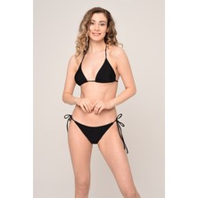 Aquaviva Kadın Siyah Üçgen Yanı Ipli Boyundan Bağlı Bikini Takımı