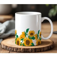 BB Design BB Desing Ayçiçek Tasarımlı Beyaz Seramik Baskılı Kupa Bardak 330 ml