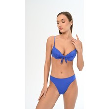 Aquaviva Kadın Parlak Saks Fiyonklu Tayvan Kaplı Bikini Takımı