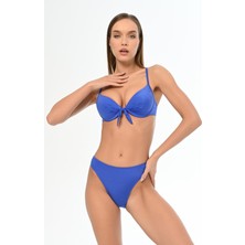 Aquaviva Kadın Parlak Saks Fiyonklu Tayvan Kaplı Bikini Takımı