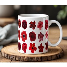 BB Design BB Desing Kırmızı Çiçekler Tasarımlı Beyaz Seramik Baskılı Kupa Bardak 330 ml