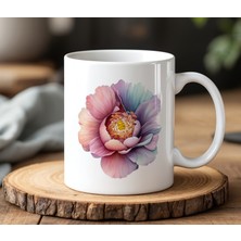 BB Design BB Desing Açan Çiçek Tasarımlı Beyaz Seramik Baskılı Kupa Bardak 330 ml