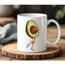 BB Design BB Desing Avakado Tasarımlı Beyaz Seramik Baskılı Kupa Bardak 330 ml