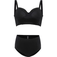 Aquaviva Kadın Siyah Fitilli  Valencia Sırt Detaylı Dolgulu Yüksek Bel Bikini Takımı