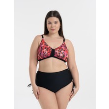 Aquaviva Kadın Büyük Beden Siyah Pembe Desen Katrina Toparlayıcı Yüksek Bel  Bikini Takımı