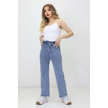 Kadın Yüksek Bel Beli Lastikli Püskül Paça Kot Tayt