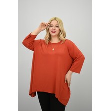 Moda Xlarge Kadın Büyük Beden Truvakar Kol Asimetrik Kesim Tunik 1964-25