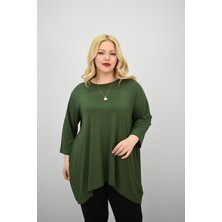 Moda Xlarge Kadın Büyük Beden Truvakar Kol Asimetrik Kesim Tunik 1964-25