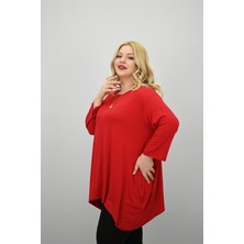 Moda Xlarge Kadın Büyük Beden Truvakar Kol Asimetrik Kesim Tunik 1964-25