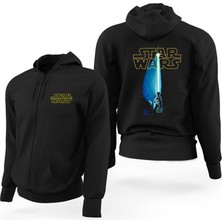 Star Wars Sword And Logo Siyah Fermuarlı Limited Edition Kapşonlu Sweatshirt