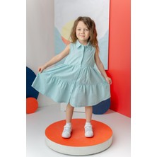 Kız Çocuk Fırfırlı Gömlek Yaka Elbise - Mint